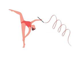 Gymnast with ribbon flat color vector faceless character