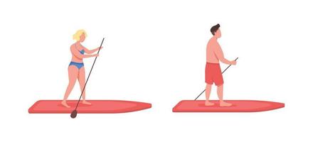 standup paddleboarding color plano vector conjunto de caracteres sin rostro