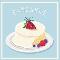 Tasty pancakes with fresh berries on plate isolated on blue vector