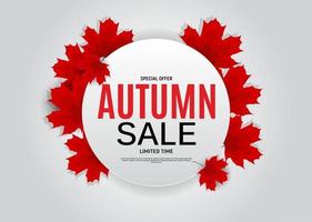 banner de venta de hojas de otoño brillante tarjeta de descuento comercial vector