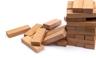 Close up blocks of wood isolated on white background photo