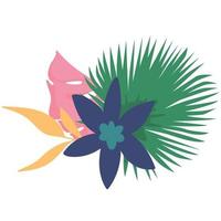 conjunto tropical con hojas y flamencos. vector