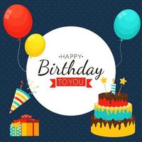 Cute Happy Birthday Background with Gift Box Cake and Candles vector