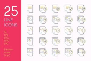 Documents and files color linear icons set vector