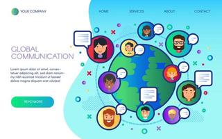 Global communication landing web site page vector