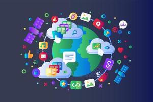 Global data social network 5G internet vector flat design