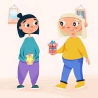 las niñas dan una ilustración de vector de regalo