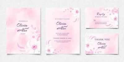 Set of watercolor pink floral wedding invitation card vector