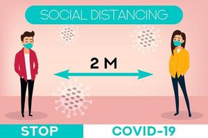 Social distance concept People wearing medical mask Stop coronavirus Covid19 Prevention vector