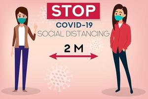 concepto de distancia social personas con máscara médica detener la prevención del coronavirus covid19 vector