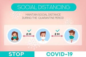 concepto de distancia social personas con máscara médica detener la prevención del coronavirus covid19 vector