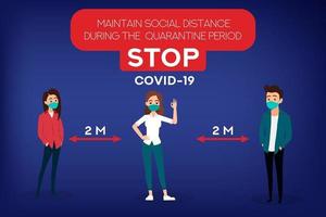 Social distance concept People wearing medical mask Stop coronavirus Covid19 Prevention vector