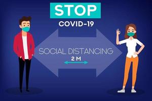 Social distance concept People wearing medical mask Stop coronavirus Covid19 Prevention vector