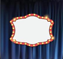 Realistic retro cinema announcement board with bulb frame on curtains background vector