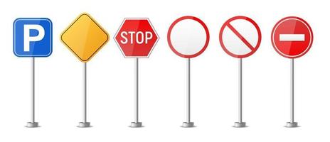 Road warning sign traffic regulatory template vector