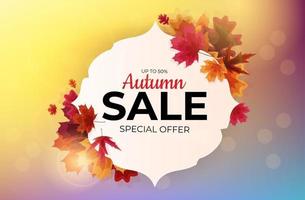 Shiny Autumn Leaves Sale Banner Business Discount Card vector