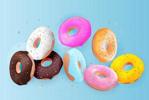 fondo realista 3d dulce sabroso donut vector