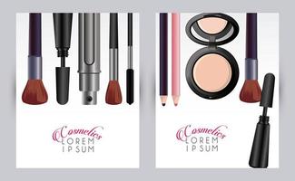 letterings and make up cosmetics in white backgrounds vector