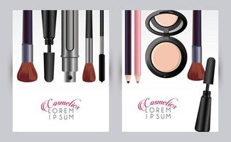 letterings and make up cosmetics in white backgrounds vector