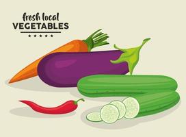 local fresh vegetables lettering in beige background vector