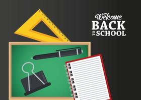 back to school poster with chalkboard and rule triangle vector