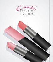 lettering and make up lipstick cosmetics in white background vector