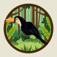 wild toucan bird animal in the jungle circular frame scene vector