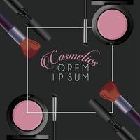 lettering and makeup cosmetics square frame in black background vector
