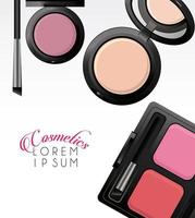 lettering and make up cosmetics in color white background vector