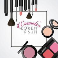 lettering and make up cosmetics square frame in white background vector