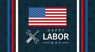 happy labor day celebration with usa flag and tools frame vector