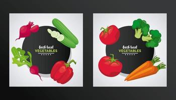 leyendas de verduras locales frescas en marcos circulares vector