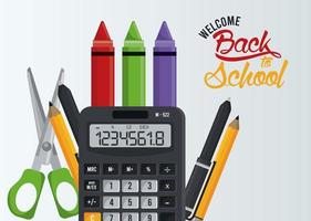 back to school poster with calculator and supplies vector