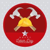 feliz celebración del día del trabajo con casco y martillos vector