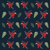 wild tropical parrot birds and leafs pattern background vector