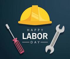 happy labor day celebration with helmet and tools vector