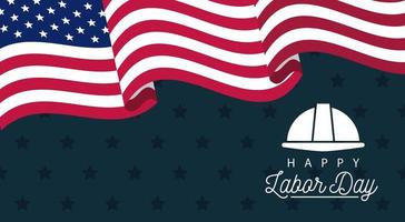 happy labor day celebration with helmet and usa flag vector