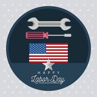 happy labor day celebration with usa flag and tools circular frame vector