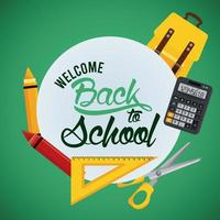 back to school poster with schoolbag and supplies circular frame vector