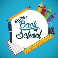 back to school poster with rule and supplies circular frame vector