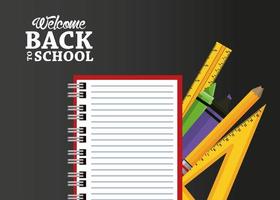 back to school poster with notebook and items vector