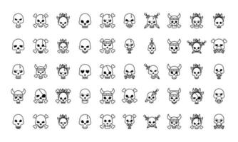 Cincuenta cabezas de calaveras de muerte set iconos de colección vector