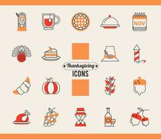 bundle of eighteen thanksgiving day set icons vector