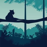 naturaleza salvaje de la selva paisaje de color verde con escena de puma vector