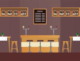 tables and chairs with bar in restaurant forniture scene vector