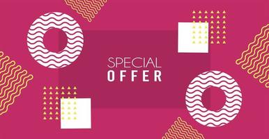 special offer lettering in pink memphis background vector