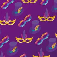 mardi gras carnival celebration with masks and tophats pattern vector