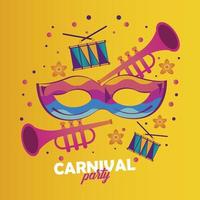 mardi gras carnival party celebration with musical instruments and masks vector