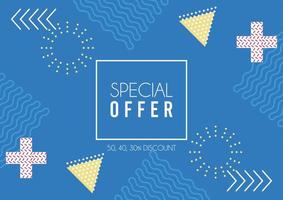 special offer lettering in blue memphis background vector