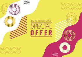 special offer lettering in yellow memphis background vector
